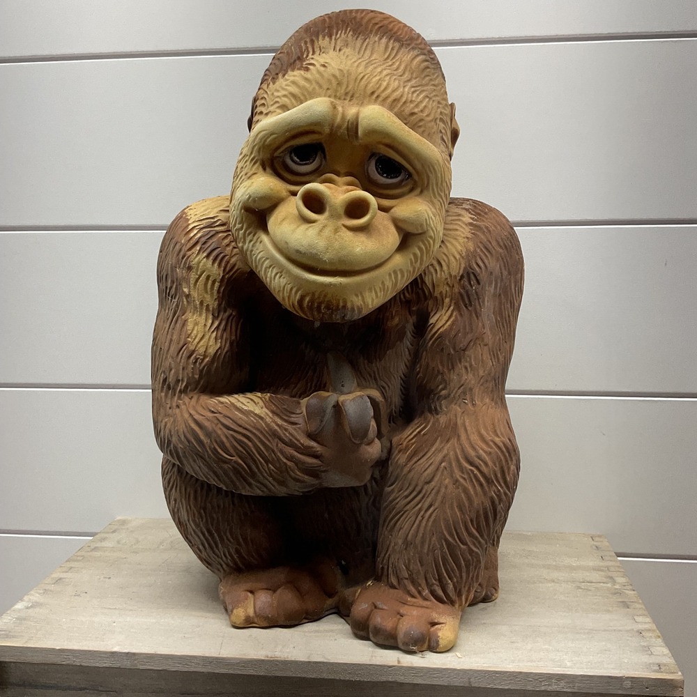 Vintage Large Rubber Gorilla Coin Bank Whimsical Ape Monkey Holding Banana 11.5"